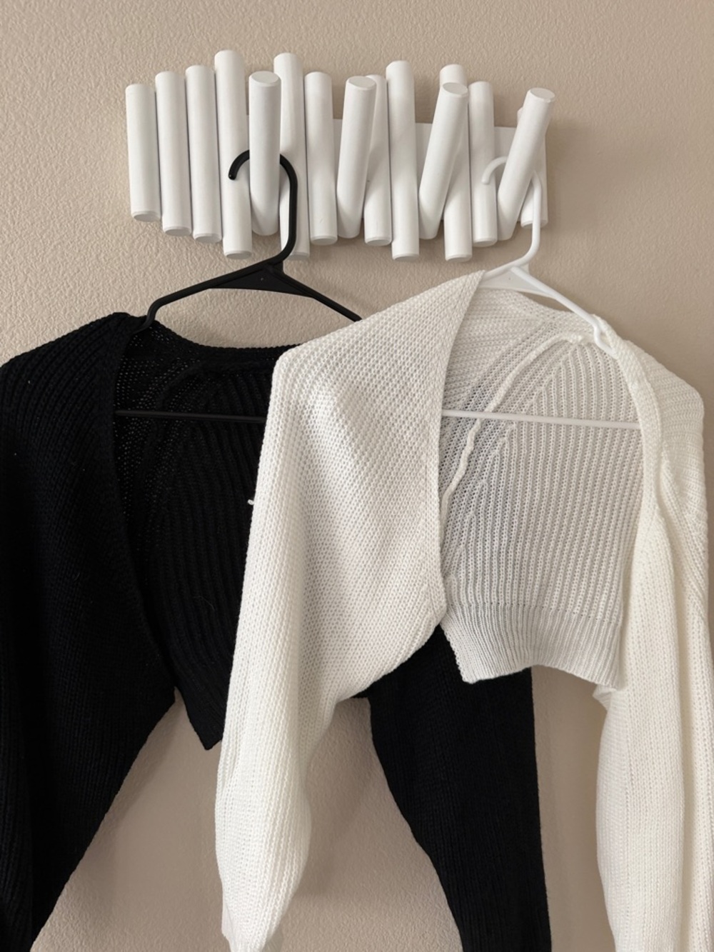 Cropped Open-Front Knit Bolero Sweater - White and Black